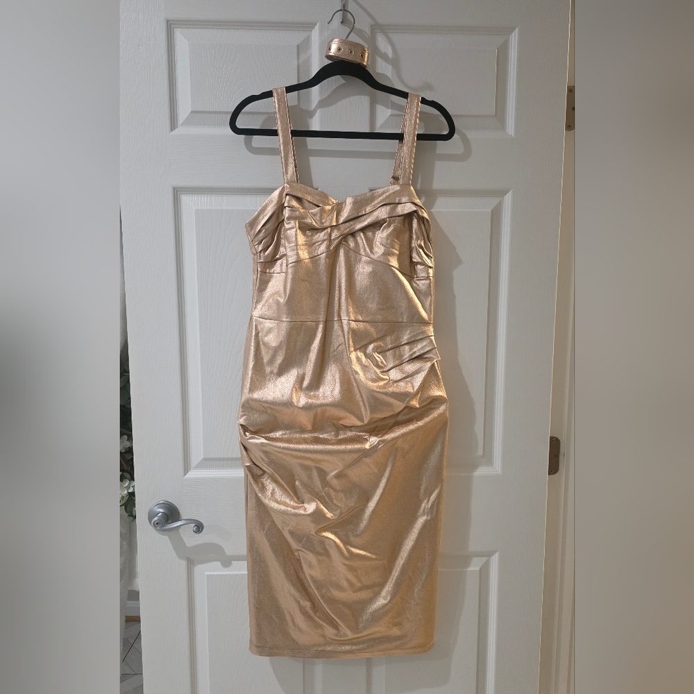NWT XL Jawbreaker Rose Gold Laminate Wiggle Dress